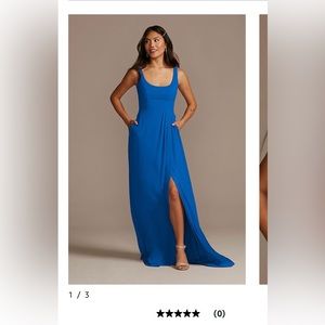 Chiffon bridesmaids dress tank scoop neck David’s Bridal sapphire blue color